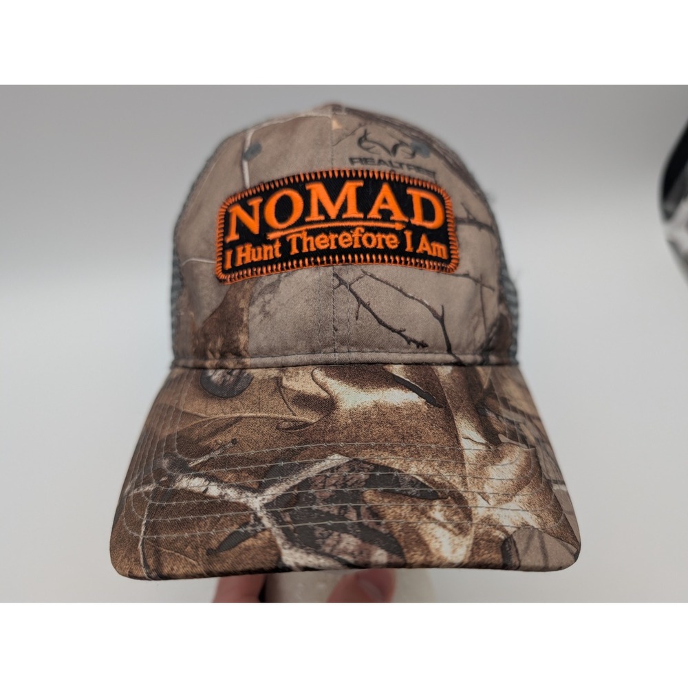 Nomad Realtree Camo Trucker Hat I Hunt Therefore I Am Snapback Cap Grey Mesh